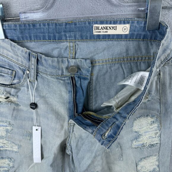 Blank NYC Cosmic Flare Leg Jeans Womens 27 Low Rise Distressed 100% Cotton Blue - Picture 5 of 12